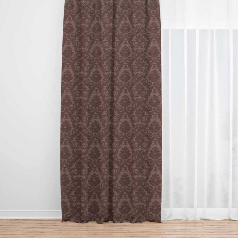 Zasłony nocne "Brown baroque curtain". Zasłony, 140x270 cm. Ciemnobrązowa zasłona z eleganckim wzorem żakardowym, dodająca głębi i ciepła każdemu pomieszczeniu.