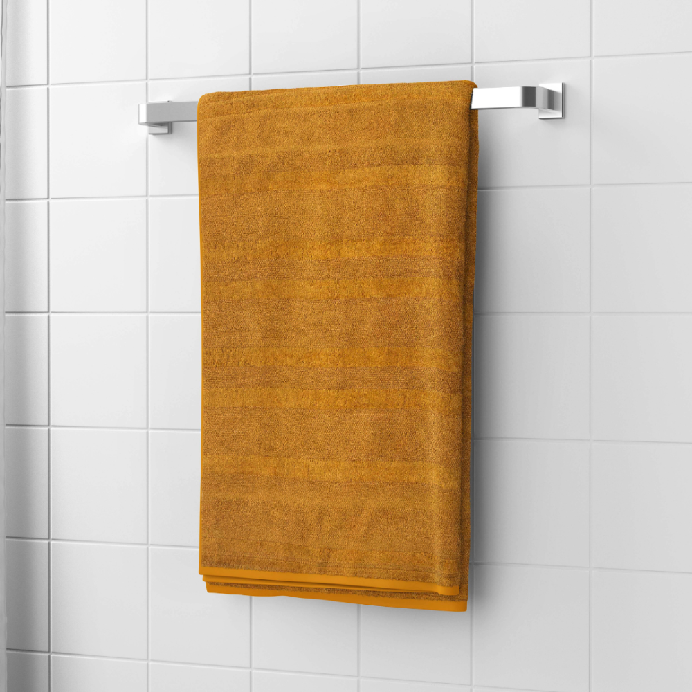 Ręcznik łazienkowy „Terry Mustard“. Ręczniki, 50x90 cm, 70x140 cm. Luksusowy musztardowy bawełniany ręcznik kąpielowy, pluszowy i trwały, oferujący przytulne i eleganckie wrażenia podczas codziennej kąpieli